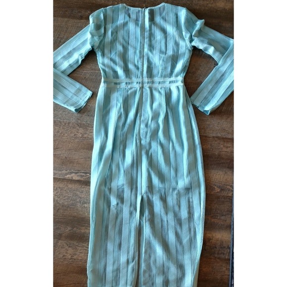 The Clothing Company Light Aqua Blue Lace Striped Overlay Midi Dress Size Large - Picture 7 of 13